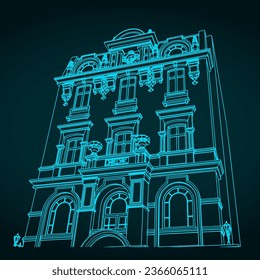 Stylized vector illustration of a Victorian building facade