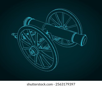 Stylized vector illustration of a vintage artillery cannon