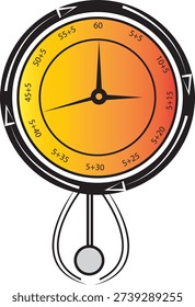 Stylized vector illustration of a vintage clock with pendulum and mathematical time equations on a colorful gradient face