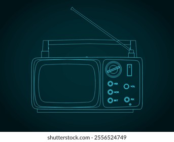 Stylized vector illustration of vintage portable television 