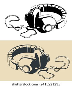 Stylized vector illustration of vintage studio monitor headphones