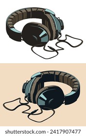 Stylized vector illustration of vintage studio monitor headphones