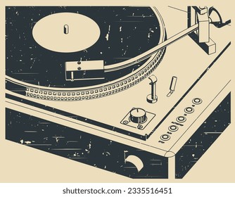 Stylized vector illustration of a vinyl player closeup in retro poster style