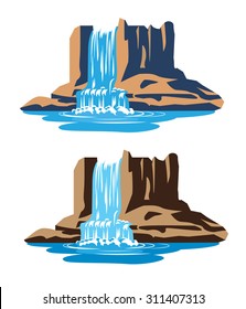 Stylized vector illustration waterfalls