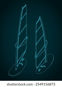 Ilustración vectorial estilizada de una tabla de windsurf