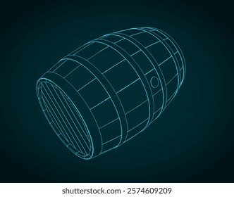 Stylized vector illustration of a wooden barrel