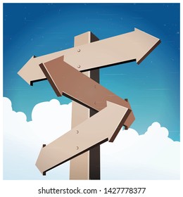 Stylized vector illustration of wooden pointers in retro poster style