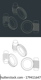 Ilustración vectorial estilizada de los dibujos del engranaje de gusano