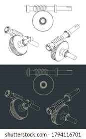 Stylized vector illustration of Worm Gear Reducer Drawings