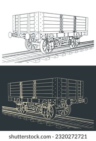 Stylized vector illustrations of 5 plank coal wagon