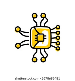 Ilustraciones vectoriales estilizadas de iconos de asistente de IA con diseños detallados de placas de circuitos, perfectos para temas de tecnología e innovación.