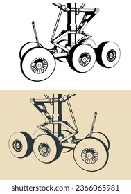Stylized vector illustrations of aircraft main landing gear close up