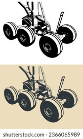 Stylized vector illustrations of aircraft main landing gear close up