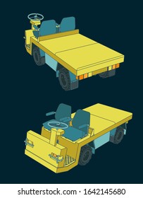 Stylized vector illustrations of Airport Baggage Towing Tractor