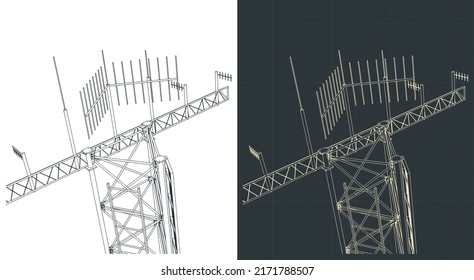 Stylized vector illustrations of antenna tower close up
