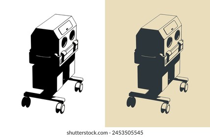 Ilustraciones vectoriales estilizadas de una incubadora para bebés