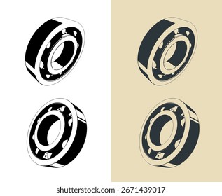 Stylized vector illustrations of a ball bearings