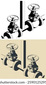 Stylized vector illustrations of ball valves close-up