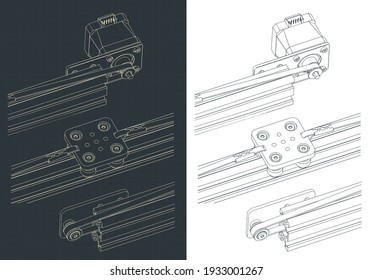 Stylized vector illustrations of a belt driven actuator drawings close-up