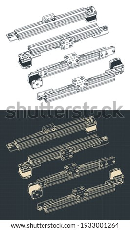 Stylized vector illustrations of a belt driven actuator drawings