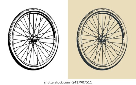 Stylized vector illustrations of bicycle wheel. Tyre and hub 36 spoke