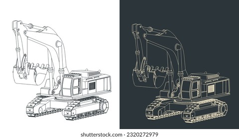 Ilustraciones vectoriales estilizadas de excavadoras grandes