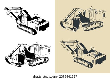 Stylized vector illustrations of big excavator
