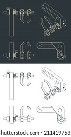 Stylized vector illustrations of blueprint of archery arrow rests  compound bow shelf