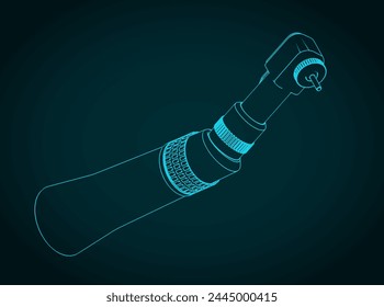 Stylized vector illustrations of blueprint of contra angle handpiece