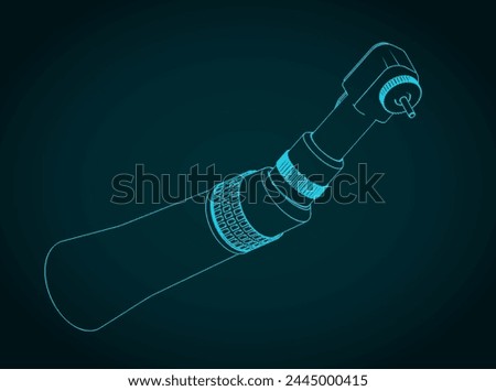 Stylized vector illustrations of blueprint of contra angle handpiece