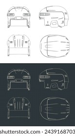 Stylized vector illustrations of blueprint of hockey helmet