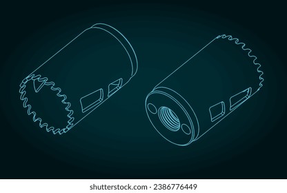 Stylized vector illustrations of  blueprint of hole saw