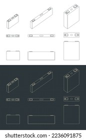 Stylized vector illustrations of blueprints of batteries cell set