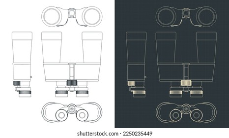 Ilustraciones vectoriales estilizadas de planos de binoculares