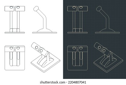 Stylized Vector Illustrations Of Blueprints Of Boat Engine Control