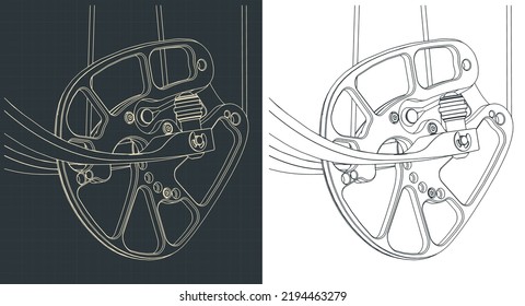 Ilustraciones vectoriales estilizadas de planos de cierre de levas de arco compuesto