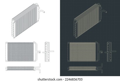 Ilustraciones vectoriales estilizadas de planos de intercambiador de calor para el aire acondicionado