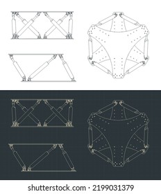 Stylized vector illustrations of blueprints of hexapod