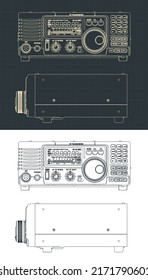 Ilustraciones vectoriales estilizadas de planos del transceptor de HF