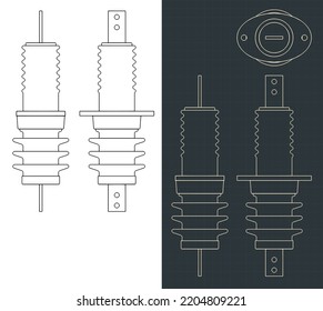 Ilustraciones vectoriales estilizadas de planos de aislador de alta tensión