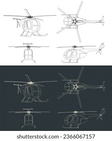 Ilustraciones vectoriales estilizadas de planos de helicópteros ligeros multipropósito
