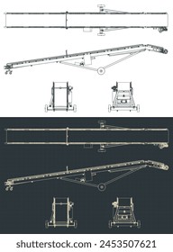 Ilustraciones vectoriales estilizadas de planos de una cinta transportadora móvil