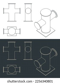 Ilustraciones vectoriales estilizadas de planos de amarre bitt