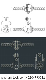 Stylized vector illustrations of blueprints of OPGW Suspension clamp