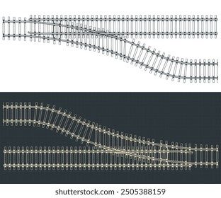 Stylized vector illustrations of blueprints of a railway junction