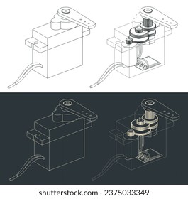 Stylized vector illustrations of blueprints of servo motor
