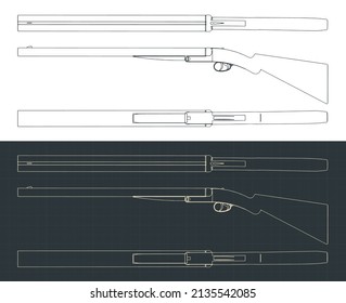 Stilvolle Vektorgrafiken von Entwürfen von Schusswaffen