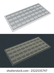 Stylized vector illustrations of blueprints of solar panel

