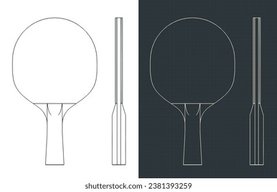 Ilustraciones vectoriales estilizadas de planos de raqueta de ping-pong