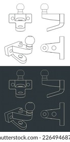 Stylized vector illustrations of blueprints of tow ball